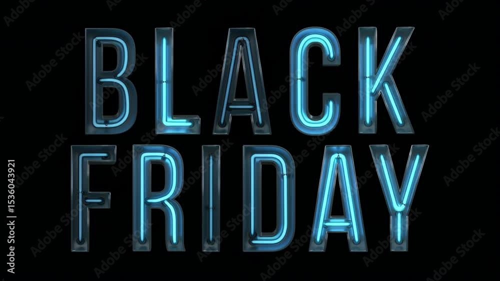 Black Friday Sign Animation | Glowing Blue 3D Text on Transparent Background – 4K