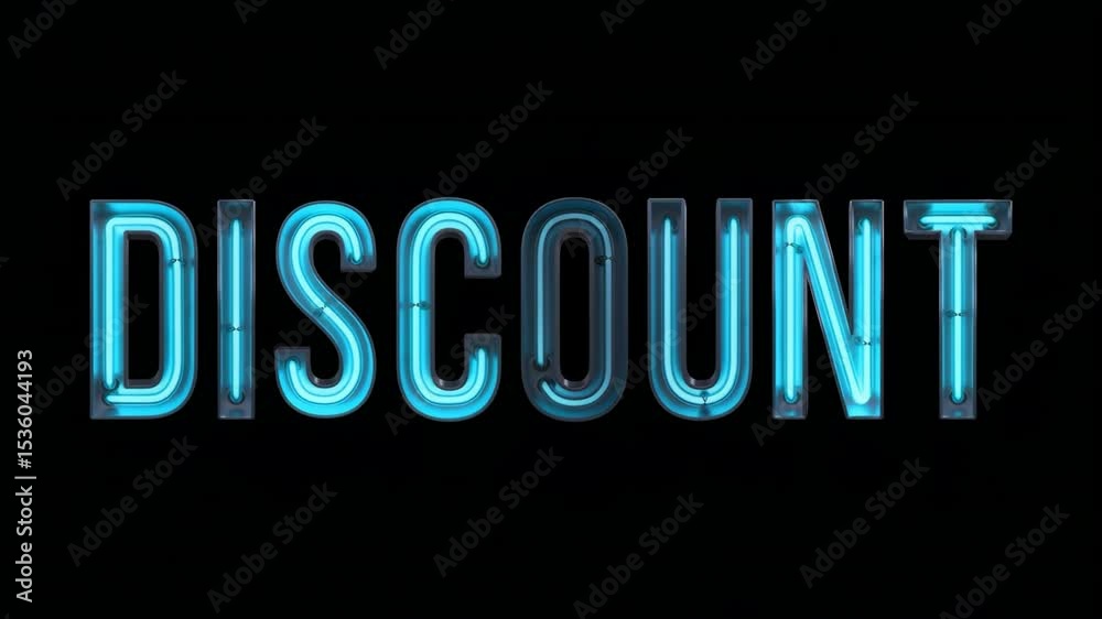 Discount Neon Sign Animation | Glowing Blue 3D Text on Transparent Background – 4K