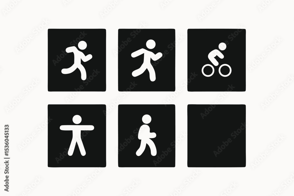 Simple Activity Icons Running, Walking, Cycling Pictograms Simple Activity Icons Running, Walking, Cycling Pictograms
