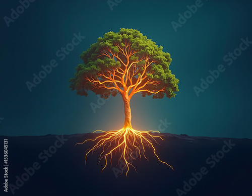 Glowing Tree Roots, Nature Illustration