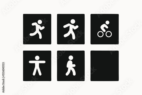 Simple Activity Icons Running, Walking, Cycling Pictograms