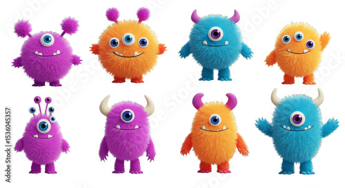 Wallpaper Mural Cute Fluffy Monster Character Collection Illustration Torontodigital.ca