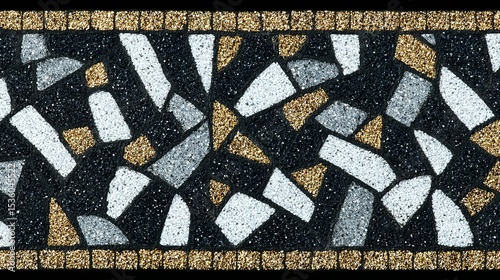Abstract mosaic pattern with varied shades of white, gray, and gold.