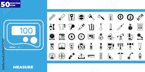 Containing scale, ruler, size, dimension, temperature and gauge dualtone icon collection 