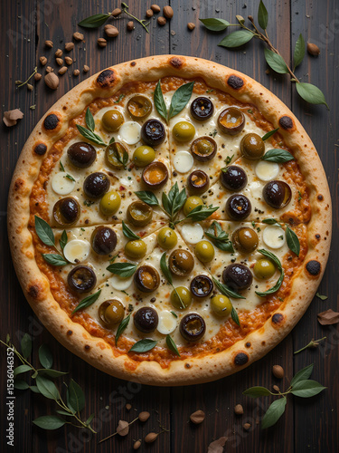 pizza, olives, olive, verte, noire
