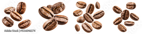 Group of Roasted Coffee Beans Isolated on White