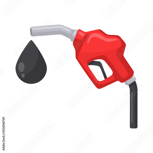Red Fuel Pump Nozzle with Oil Drop Illustration on White Background for Energy and Petroleum Industry Concepts