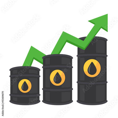 Rising Oil Prices Concept with Increasing Graph and Oil Barrels on White Background