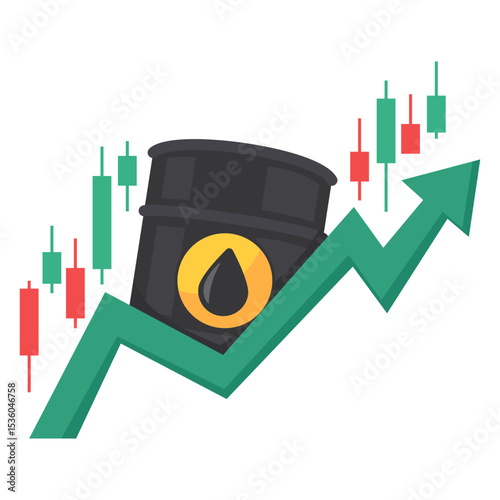 Oil Market Growth Concept with Rising Graph and Candlestick Chart Illustration on White Background