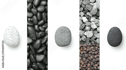 Variety of stones and gravel textures displayed.