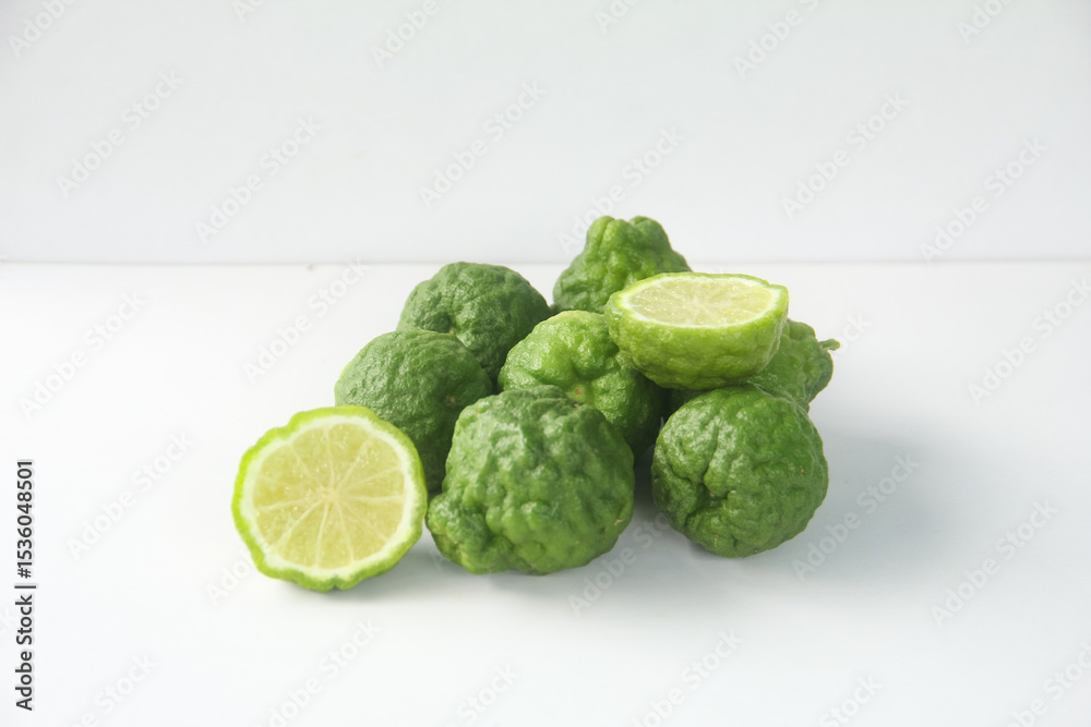 Fototapeta premium Bergamot fruits or kaffir lime fruit isolated on white background