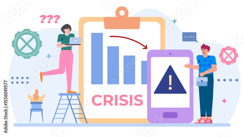 Business crisis depicted through a declining chart, suitable for financial reports, presentations, articles, and social media posts about economic downturn.