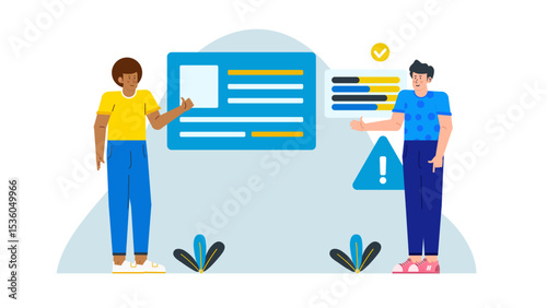 Two people examining a form and chart, suitable for business presentations, teamwork concepts, financial consultations, and strategic planning visuals.