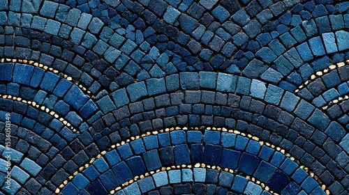 Detailed mosaic design in shades of deep blue with gold accents.