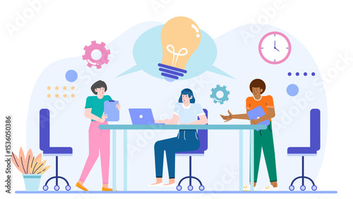 Three people in an office setting, collaborating and working together. Suitable for business websites, team presentations, or work-related articles.