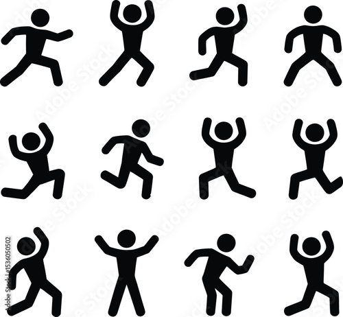 Minimalist Fitness Icon Pack – Black & White Stick Figures. 
