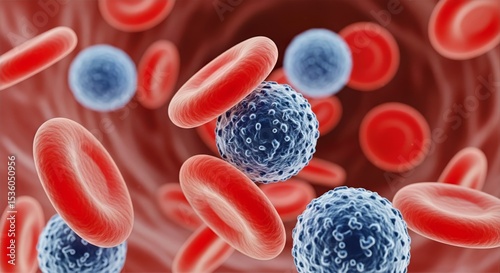 Detailed Microscopic View of Human Blood Cells - Red Blood Cells & White Blood Cells