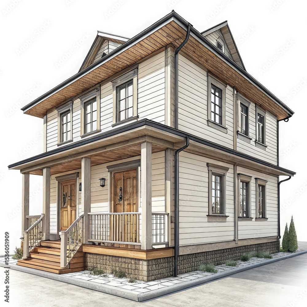 Fototapeta premium Two story cream house architectural rendering