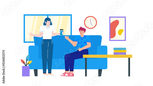 Two people chilling on a blue couch, suitable for lifestyle blogs, relaxation articles, and advertising comfy furniture for homes.