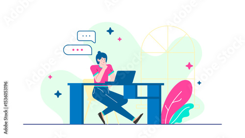 Woman working on laptop with focused expression, suitable for technology, remote work, entrepreneurship, and business concepts visually.