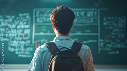 Student Back View Classroom Blackboard Learning Education Scene
