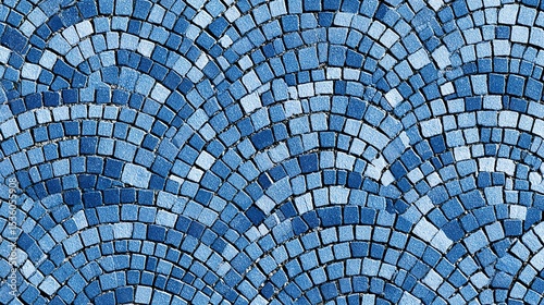 Detailed view of a blue mosaic pavement design.