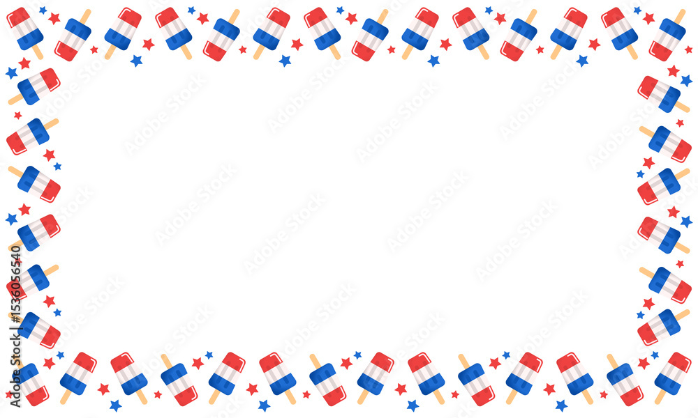 Obraz premium Popsicle Frame with Stars. Red, White and Blue Summer Clipart
