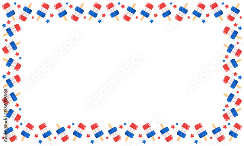 Popsicle Frame with Stars. Red, White and Blue Summer Clipart