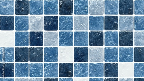 Blue and white square mosaic tile pattern.