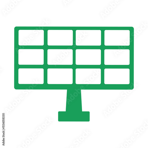 Green solar panel icon for renewable energy