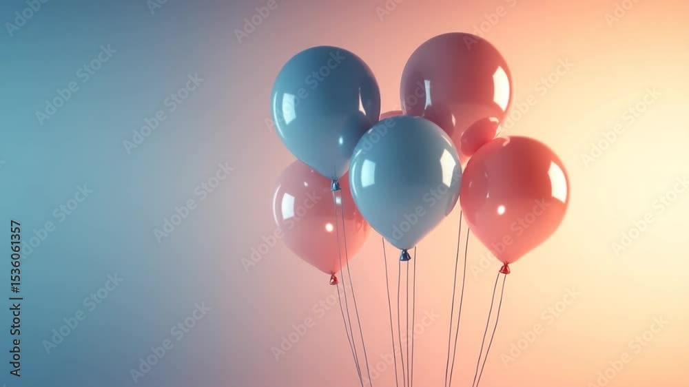 Delicate pastel balloons gracefully float, evoking a sense of celebration and lightness