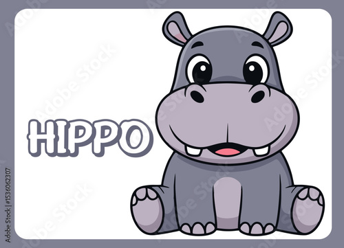 Cute little hippo  happy smile cartoon illustration.