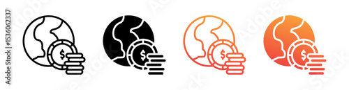 Global Economy Multi Style Icon Set Vector 