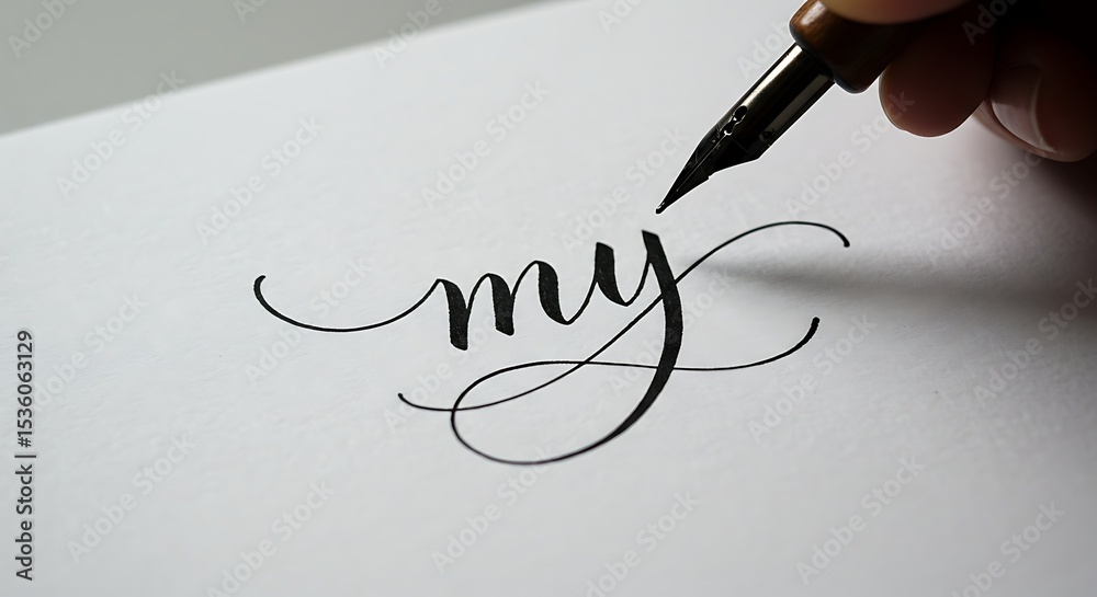 Fototapeta premium Writing with Calligraphy Pen on Paper - Artistic Lettering