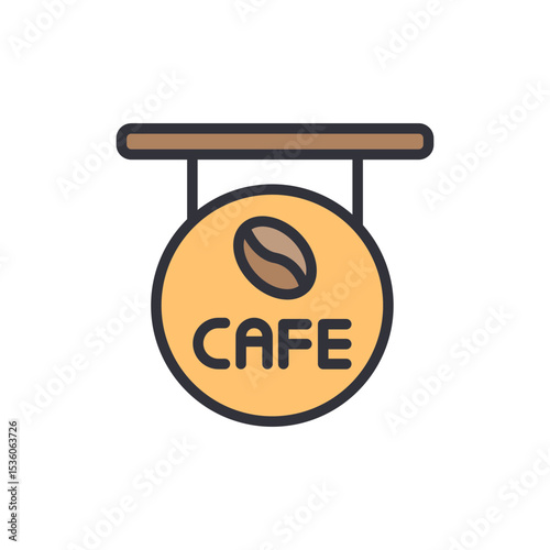 Round Cafe Sign With Coffee Bean And Descriptive Text Isolated