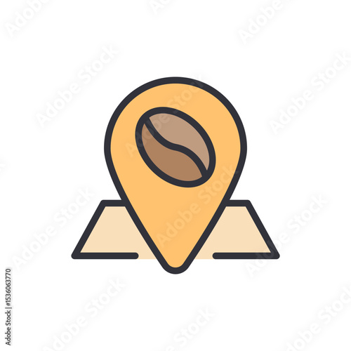 Iconic Coffee Shop Locator With Brown Bean And Route Indication