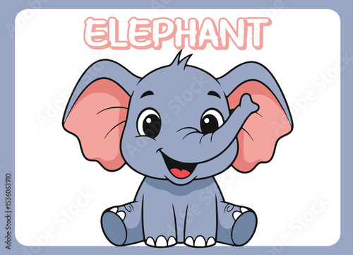 Cute little elephant  happy smile cartoon illustration.