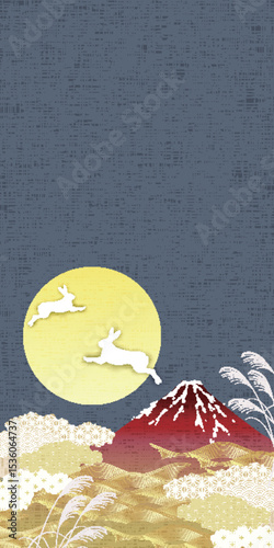 富士山　月見　秋　背景	