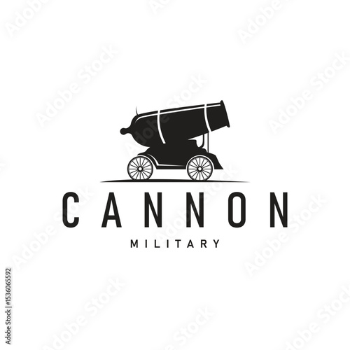 cannon logo war combat equipment or heavy army equipment with black silhouette concept vintage retro as symbol illustration template