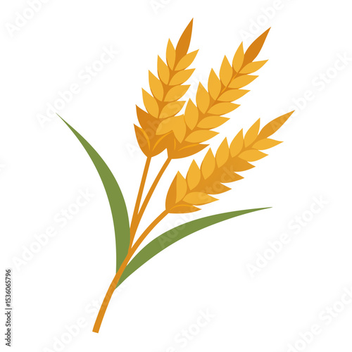 of three golden wheat stalks with green leaves.