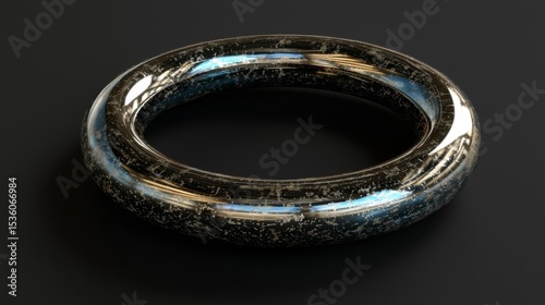Metallic ring with textured surface on dark background