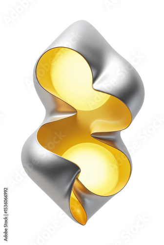 Silver Blend. 3D Metallic Form with Yellow Light. Modern Energy.