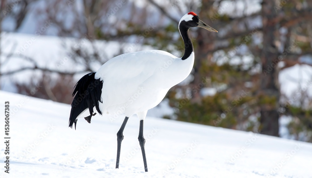 Obraz premium Crane in snowy landscape