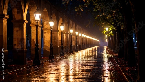 A nocturnal, arching walkway