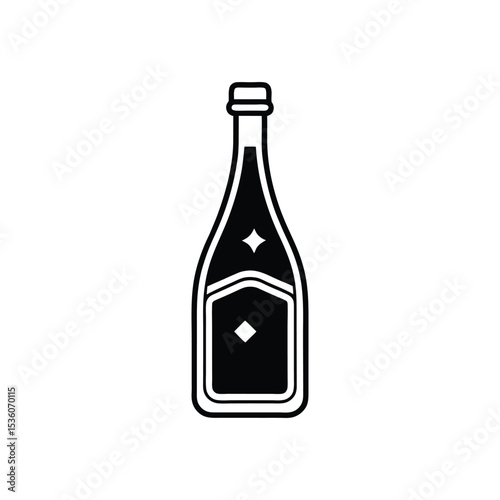 Champagne bottle icon. Vector illustration in black and white colors.