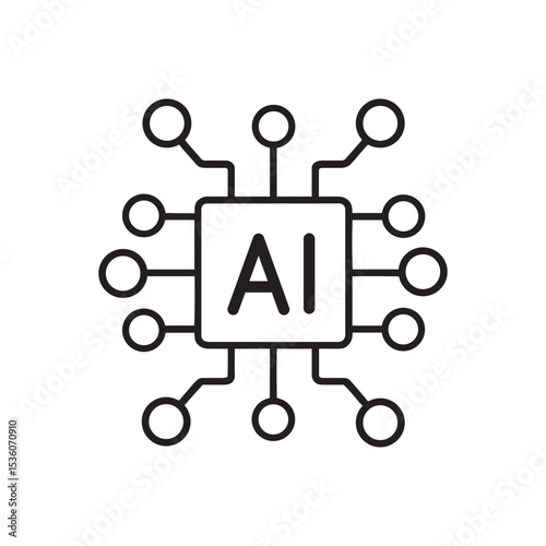 Artificial intelligence chip icon, AI processor and neural network concept, machine learning technology symbol, simple line art vector illustration