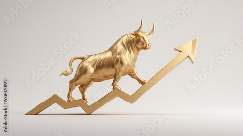 Bull Market 3D Golden Bull Rising Illustration
