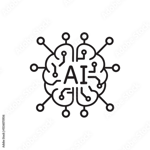 Artificial Intelligence AI brain icon. Machine learning and neural network technology concept