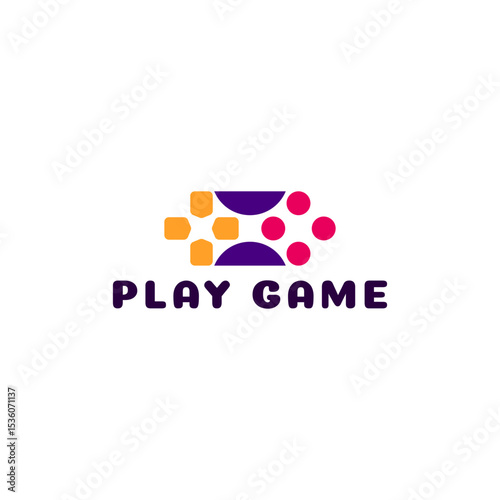 ILLUSTRATION JOYSTICK PURPLE ORANGE FLAT COLOR GAME LOGO ICON DESIGN TEMPLATE VECTOR