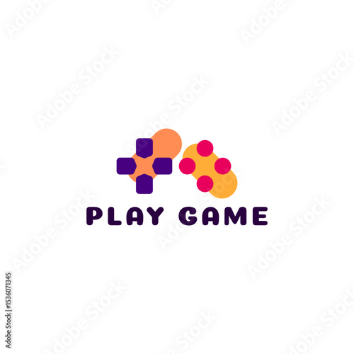 ILLUSTRATION JOYSTICK PURPLE ORANGE FLAT COLOR GAME LOGO ICON DESIGN TEMPLATE VECTOR